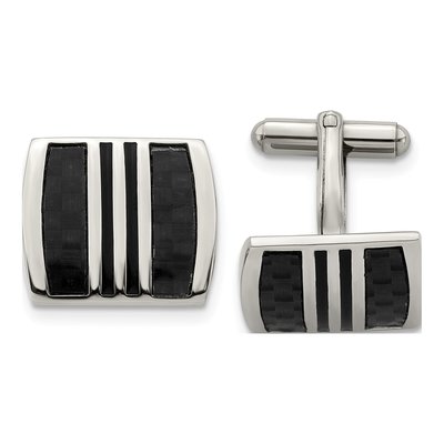 Stainless Steel Chisel Polished With Black Carbon Fiber Inlay And Enamel Cufflinks