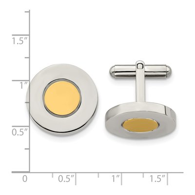 Men's Stainless Steel Yellow IP Circle Cufflinks – view 4