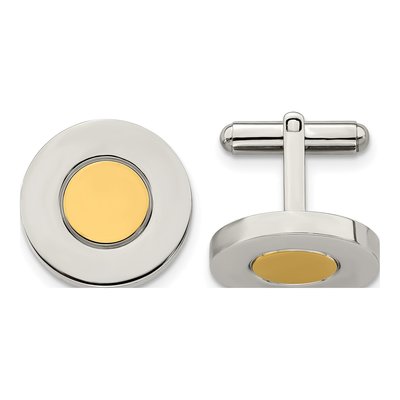 Men's Stainless Steel Yellow IP Circle Cufflinks