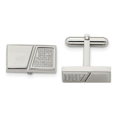 Men's Stainless Steel CZ Rectangle Cufflinks