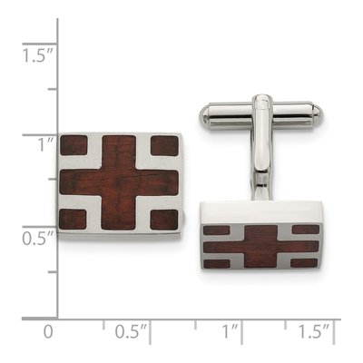 Men's Stainless Steel Cross Cufflinks with Cherry Wood Inlay – view 4