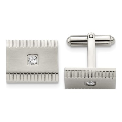 Men's Stainless Steel CZ Square Cufflinks