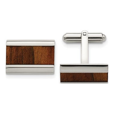 Stainless Steel Koa Wood Cufflinks