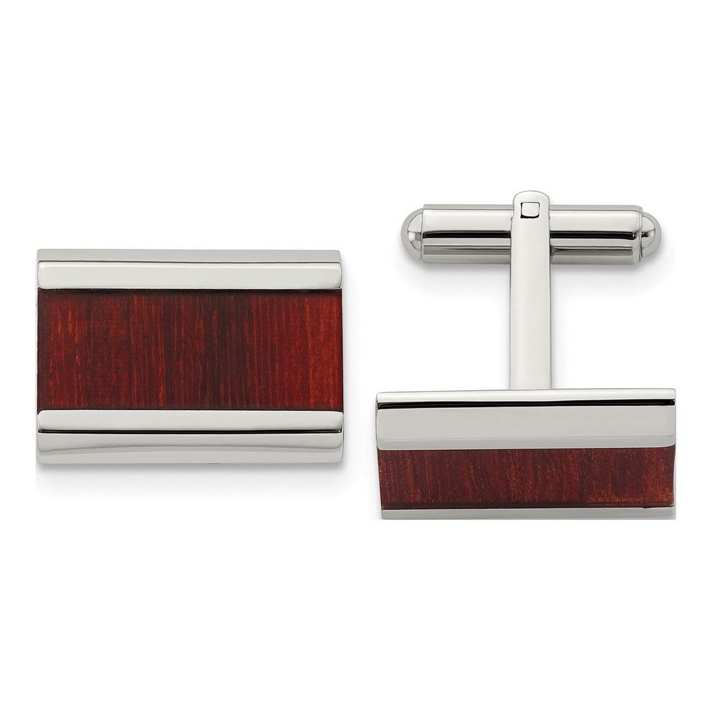 Men's Stainless Steel Red Koa Wood Cufflinks