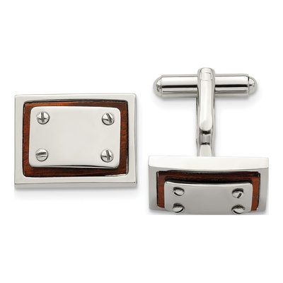 Stainless Steel Koa Wood Cufflinks for Men