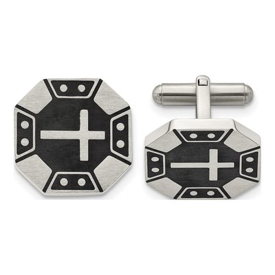 Stainless Steel Black IP Cross Cufflinks