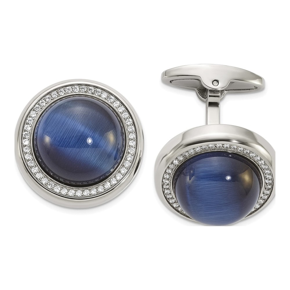 Men's Chisel Stainless Steel CZ & Onyx Cufflinks