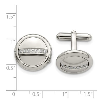 Men's Stainless Steel CZ Circle Cufflinks – view 3