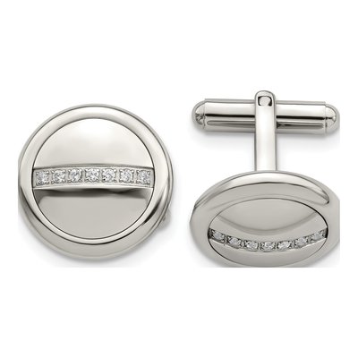 Men's Stainless Steel CZ Circle Cufflinks