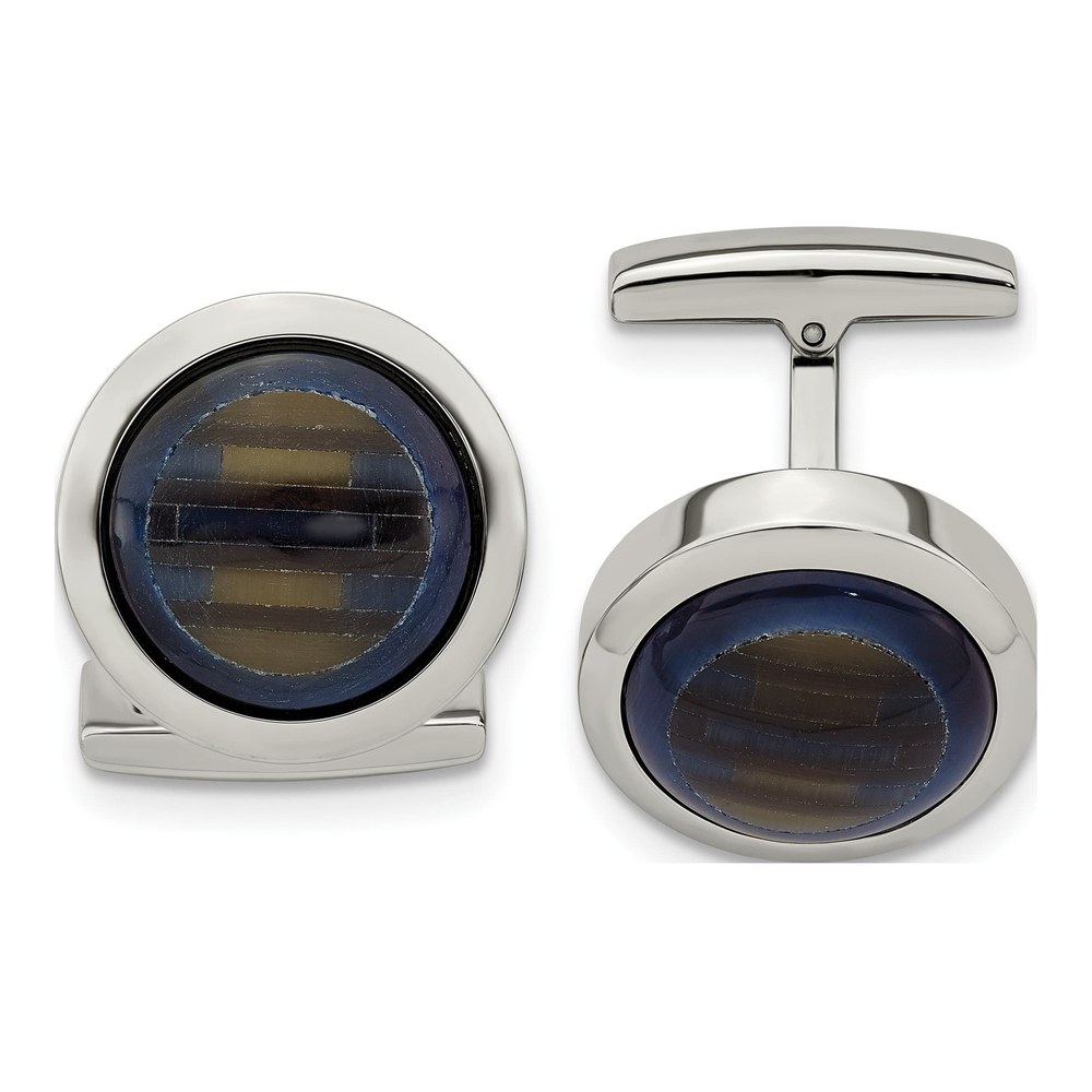 Stainless Steel Cat's Eye Cufflinks, Blue