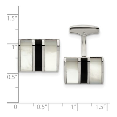 Men's Stainless Steel Mother of Pearl Onyx Cufflinks – view 2