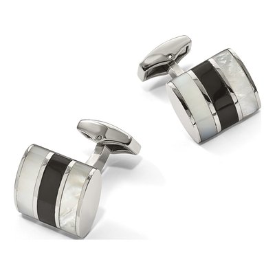 Men's Stainless Steel Mother of Pearl Onyx Cufflinks – view 3