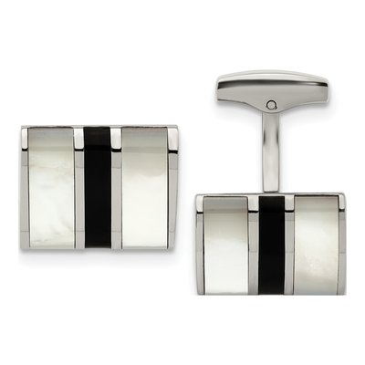 Men's Stainless Steel Mother of Pearl Onyx Cufflinks