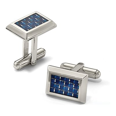 Men's Stainless Steel Blue Carbon Fiber Cufflinks – view 5