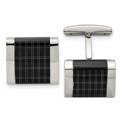 Men's Stainless Steel Black IP Square Cufflinks