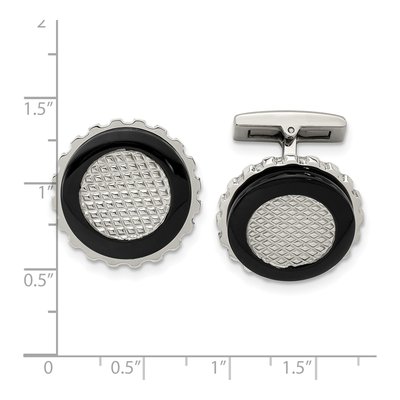 Men's Stainless Steel Black IP Circle Cufflinks – view 3