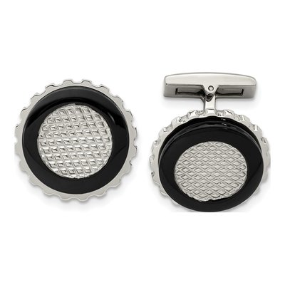 Men's Stainless Steel Black IP Circle Cufflinks