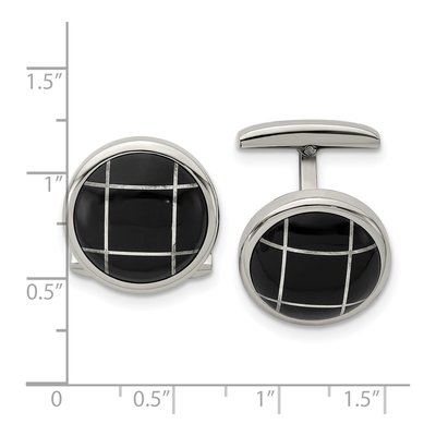 Men's Stainless Steel Black IP Circle Cufflinks – view 3