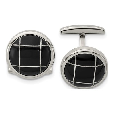 Men's Stainless Steel Black IP Circle Cufflinks