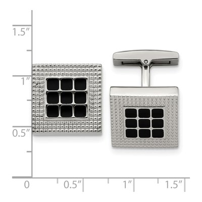Men's Stainless Steel Black Rubber Square Cufflinks – view 3
