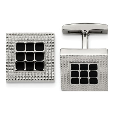 Men's Stainless Steel Black Rubber Square Cufflinks