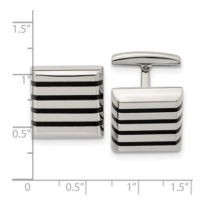 Stainless Steel Black Rubber Square Cufflinks – view 4