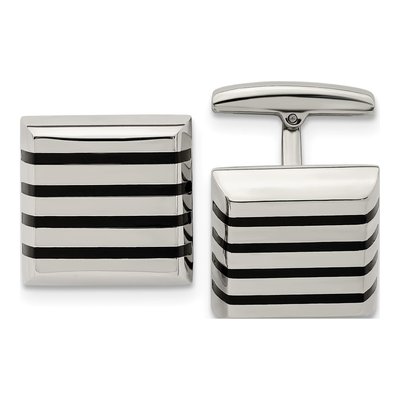 Stainless Steel Black Rubber Square Cufflinks