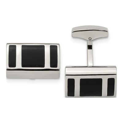 Men's Stainless Steel Black Rubber Cufflinks