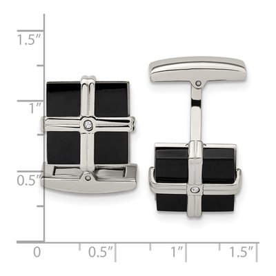 Men's Black IP Stainless Steel CZ Square Cufflinks – view 4
