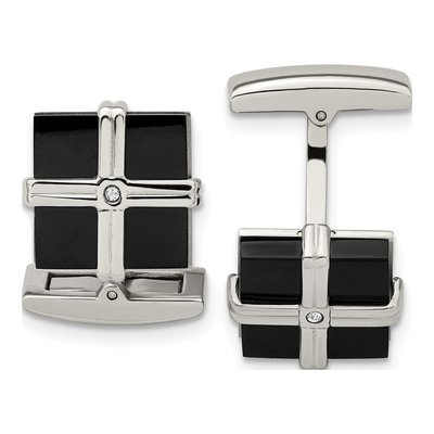 Men's Black IP Stainless Steel CZ Square Cufflinks