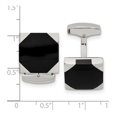 Men's Stainless Steel Black Rubber Square Cufflinks – view 3