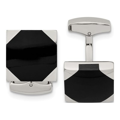 Men's Stainless Steel Black Rubber Square Cufflinks