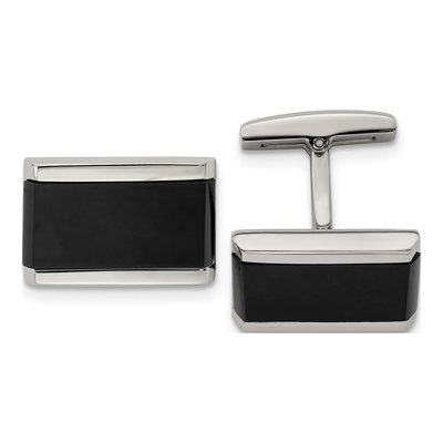 Men's Chisel Stainless Steel Black Onyx Cufflinks