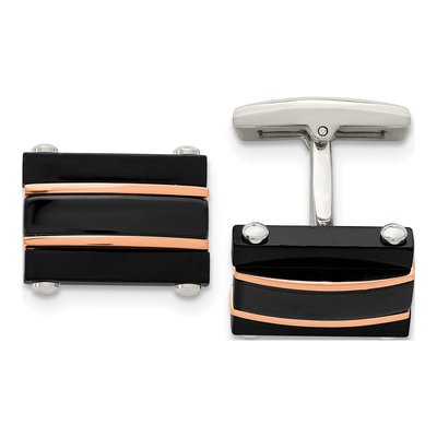 Stainless Steel Black & Rose IP Cufflinks