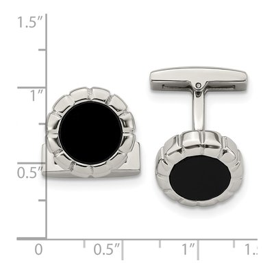 Men's Stainless Steel Black IP Scalloped Cufflinks – view 3