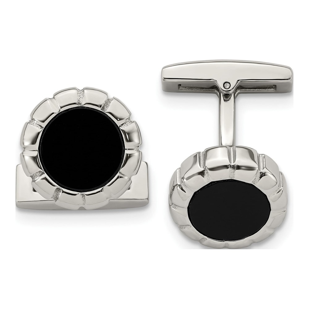 Men's Stainless Steel Black IP Scalloped Cufflinks