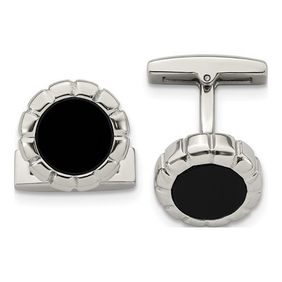 Men's Stainless Steel Black IP Scalloped Cufflinks
