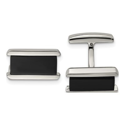 Men's Stainless Steel Black IP Rectangle Cufflinks
