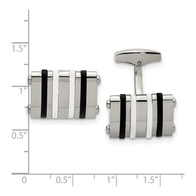 Men's Chisel Stainless Steel Black & White Cufflinks – view 4