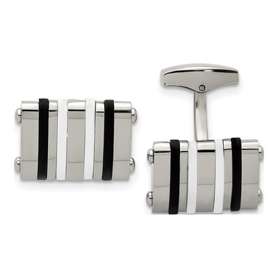 Men's Chisel Stainless Steel Black & White Cufflinks