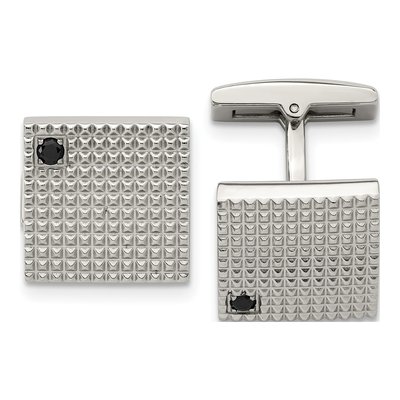 Men's Stainless Steel Black CZ Square Cufflinks