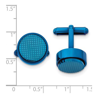 Men's Stainless Steel Blue IP Round Cufflinks – view 3