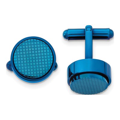 Men's Stainless Steel Blue IP Round Cufflinks