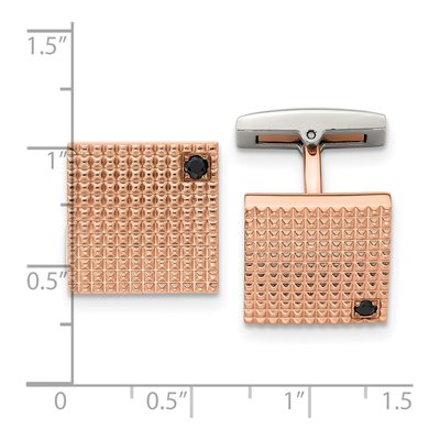 Stainless Steel Rose IP-Plated Black CZ Cufflinks – view 4
