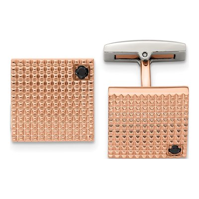 Stainless Steel Rose IP-Plated Black CZ Cufflinks