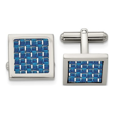 Men's Stainless Steel Blue Carbon Fiber Cufflinks