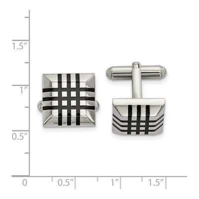 Stainless Steel Cufflinks with Black Rubber Stripes – view 3