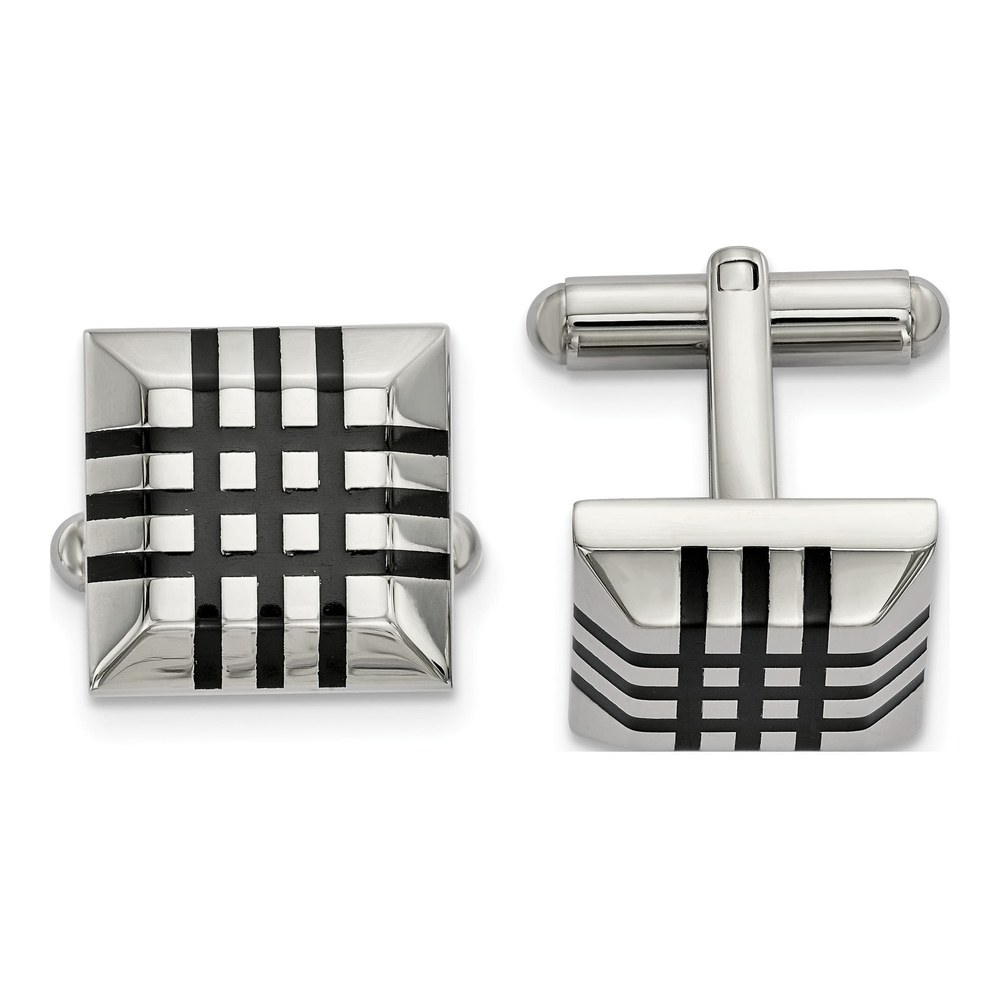 Stainless Steel Cufflinks with Black Rubber Stripes