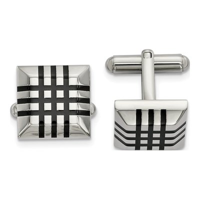 Stainless Steel Cufflinks with Black Rubber Stripes