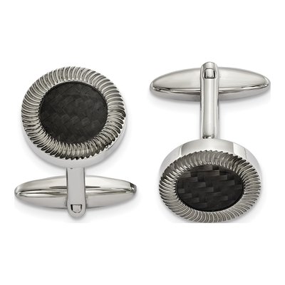 Men's Stainless Steel Carbon Fiber Circle Cufflinks
